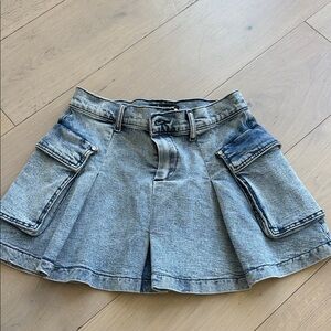 Denim Mini Skirt with Cargo Pockets - Light Blue